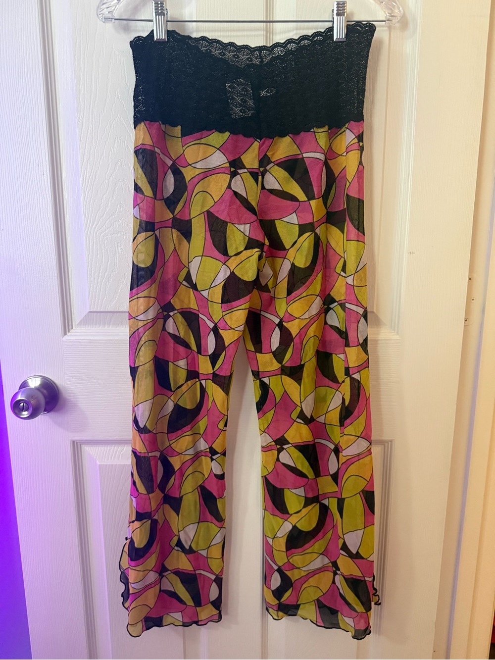 Etro Multicolor Geometric Wide-Leg Pants with Black Lace Waistband